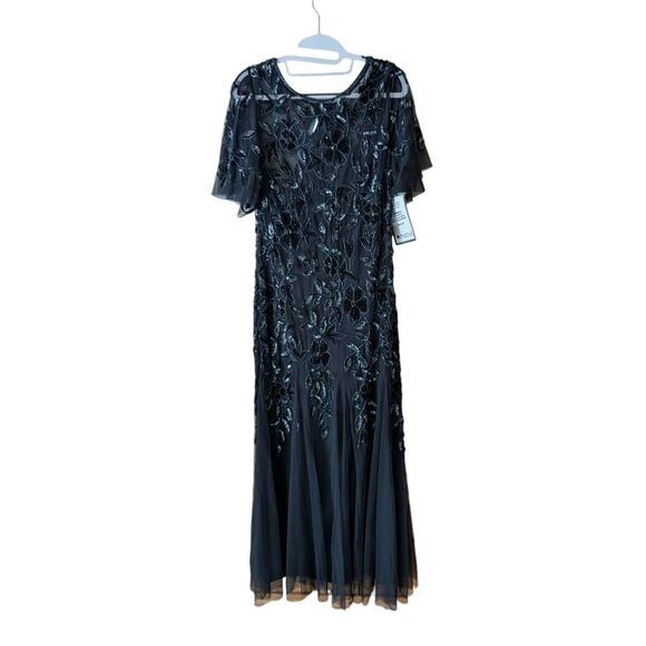 Elegant Navy Blue Embroidered Evening Gown - Picture 2 of 13